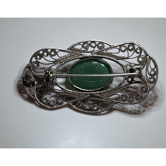 Stunning Art Nouveau Sterling Silver & Jade Brooch / Pendant - Picture 6 of 7